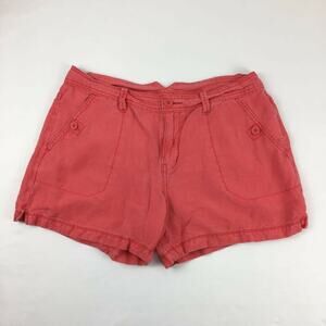 Calvin Klein Jeans Womens Chinos Shorts Red Pocket Mid Rise Slit Linen Blend 29
